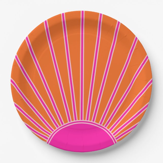 Assiettes En Carton Soleil Sunrise Orange Et Rose Chaud Preppy Sunshin (Devant)