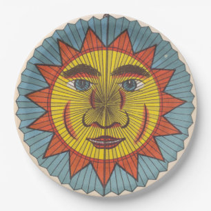 Assiettes En Carton Soleil vintage avec visage souriant