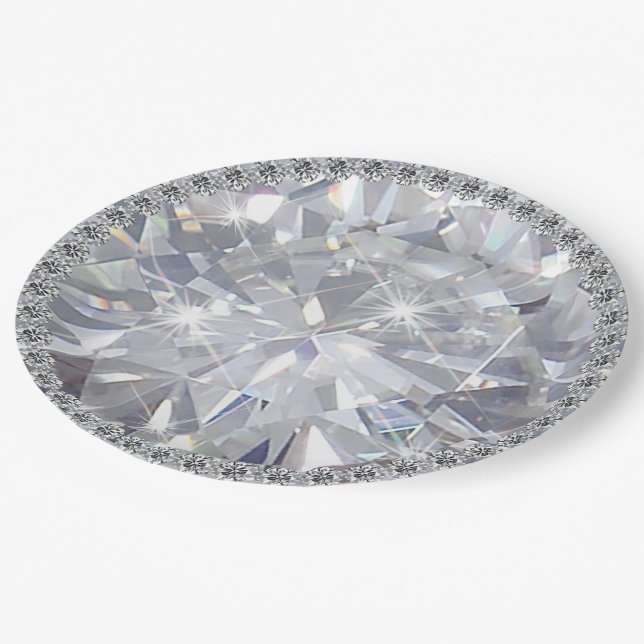 Assiettes En Carton Solitaire géant de bijou de diamant de pierre (Angle)