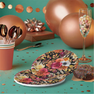 Assiettes En Carton Sombre et romantique Fête de Mariage Florale d'Aut