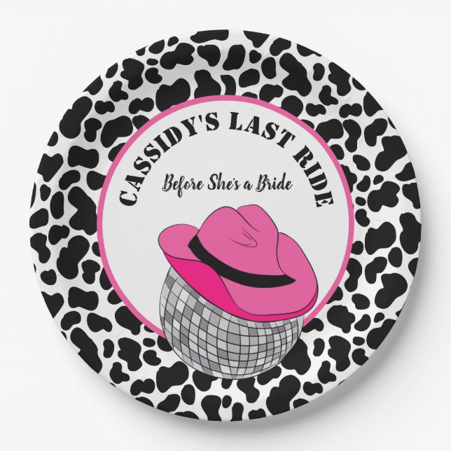 Assiettes En Carton Son Dernier Ride Disco Cowgirl Bachelorette Party (Devant)