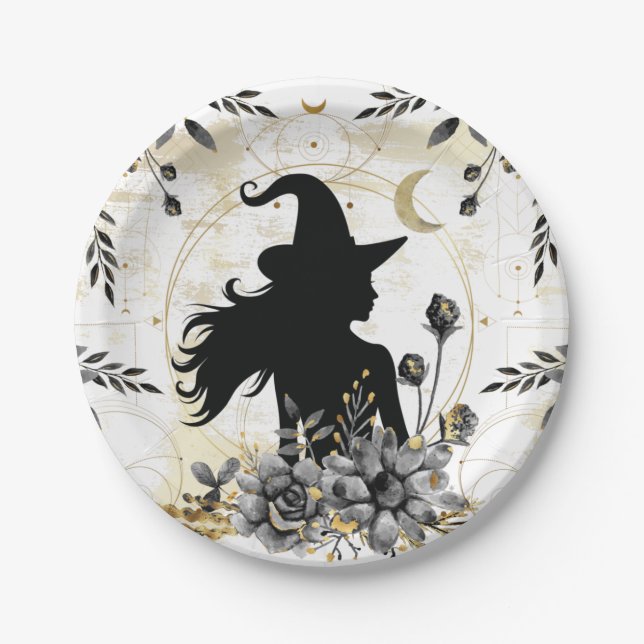 Assiettes En Carton Sorcière contemporaine d'Halloween 3 (Devant)