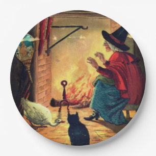 Assiettes En Carton Sorcière d'Halloween vintage par plaque de papier