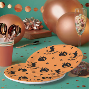 Assiettes En Carton Sorcière Éffrayante orange d'Halloween