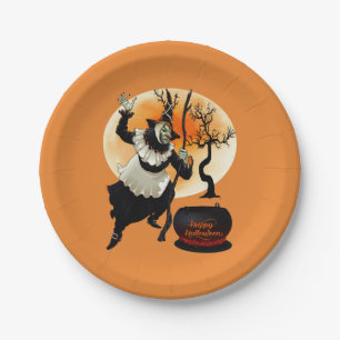 Assiettes En Carton Sorcière et chaudron vintages heureux de Halloween