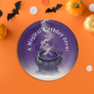 Assiettes En Carton Sorcière magique Anniversaire Brew Purple Cauldron