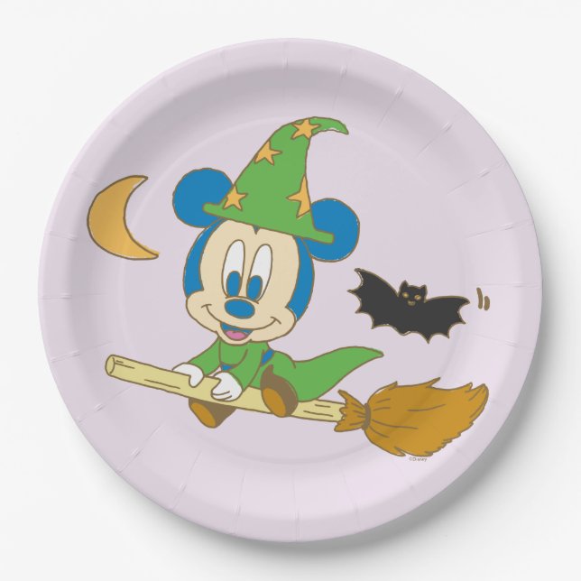 Assiettes En Carton Sorcière Mickey pour bébé d'Halloween (Devant)