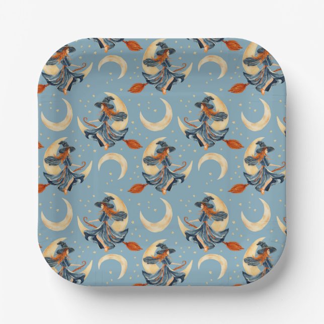 Assiettes En Carton Sorcière volant sur la lune cresente (Recto)