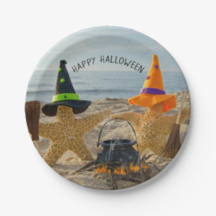 Assiettes En Carton sorcières d'étoiles de mer avec des balais sur le 