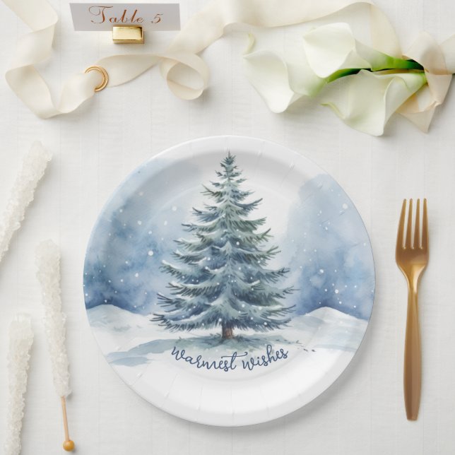 Assiettes En Carton Souhaits les plus chauds Neige couvert Arbre À feu (Mariage)