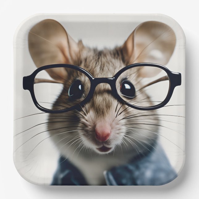 Assiettes En Carton Souris de champ Portant des lunettes (Recto)