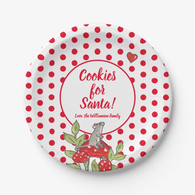 Assiettes En Carton Souris de Noël Rouge Polka Point Personnalisé Père (Devant)