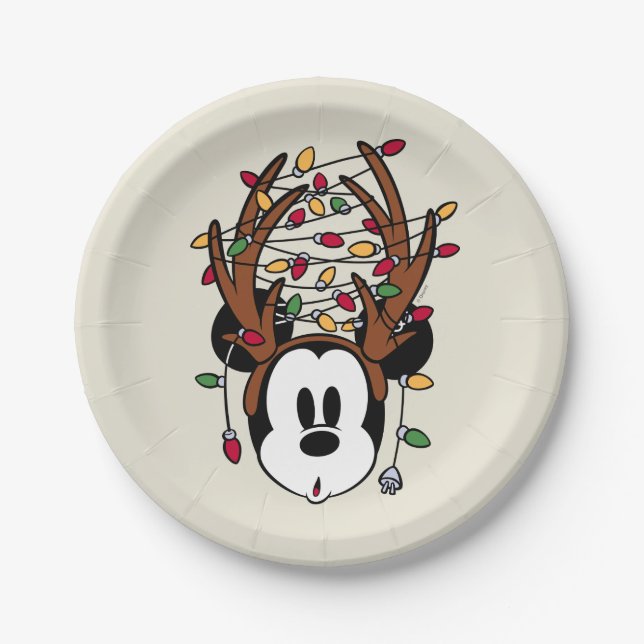 Assiettes En Carton Souris Mickey de Noël avec Antlers (Devant)