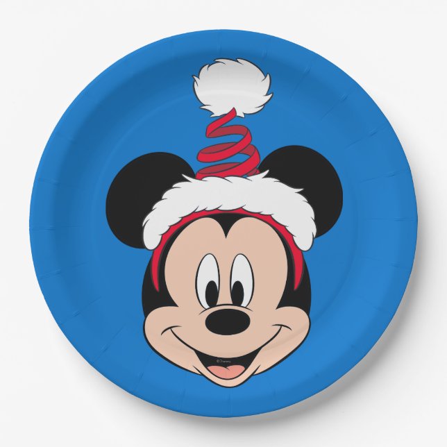 Assiettes En Carton Souris Mickey| Joli Casquette de Noël (Devant)