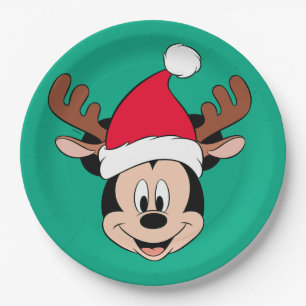 Assiettes En Carton Souris Mickey  Reinder Ears & Santa Hat