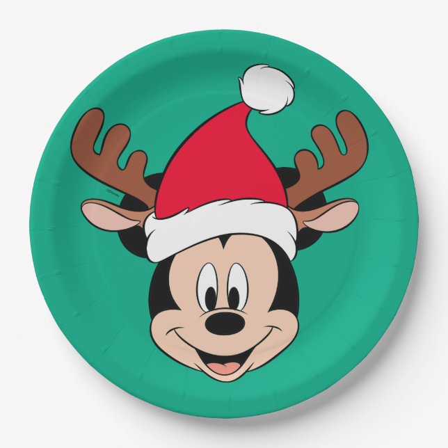 Assiettes En Carton Souris Mickey| Reinder Ears & Santa Hat (Devant)