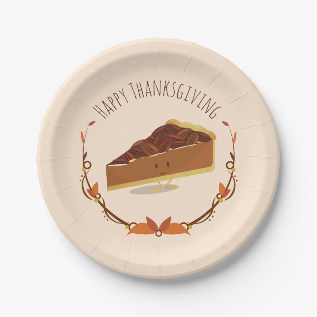 Assiettes En Carton Souris Thanksgiving Pecan Pie Slice Tan Brown (Devant)