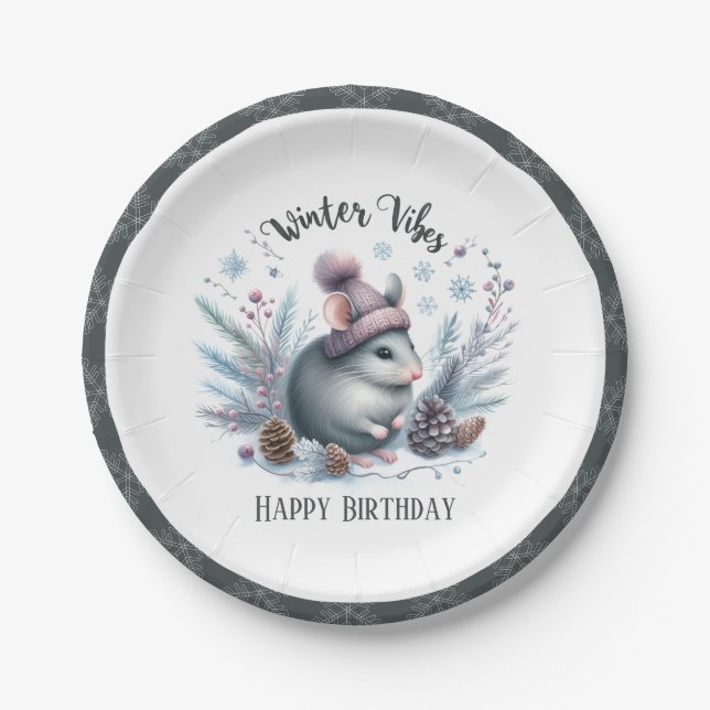Assiettes En Carton Souris Vibes d'hiver - Anniversaire (Devant)