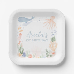 Assiettes En Carton Sous la fête d'anniversaire de la mer