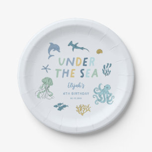 Assiettes En Carton Sous la fête d'anniversaire du bleu de la mer
