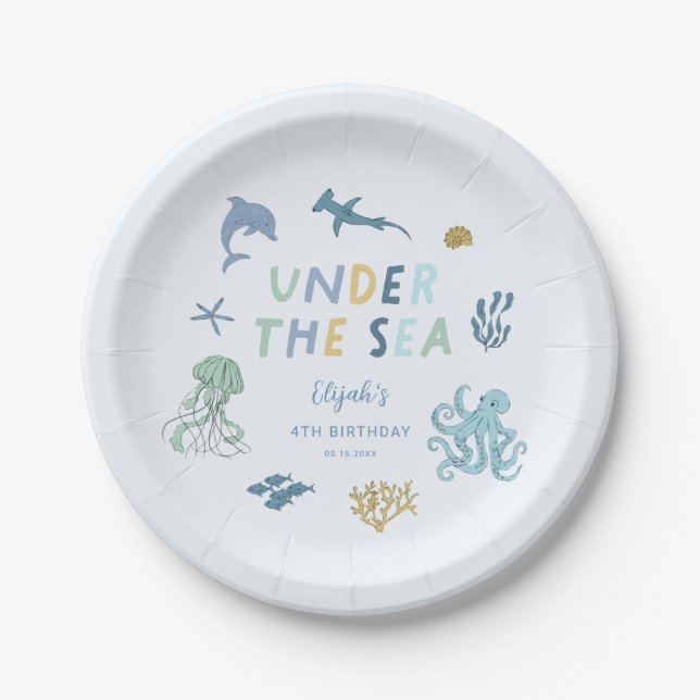 Assiettes En Carton Sous la fête d'anniversaire du bleu de la mer (Devant)