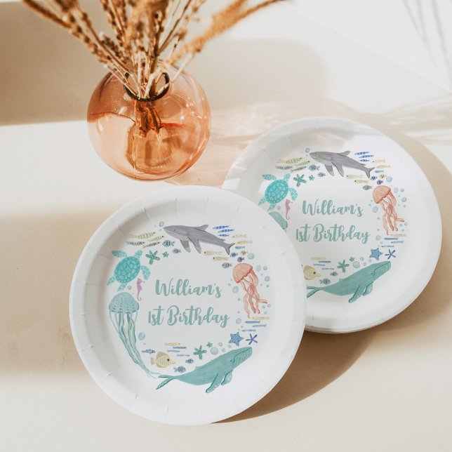 Assiettes En Carton Sous la mer 1er anniversaire (Créateur téléchargé)