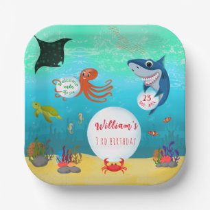 Assiettes En Carton Sous la mer Animaux La bulle d'eau fête d'annivers