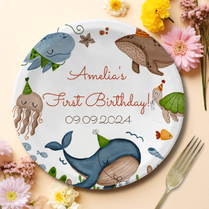 Assiettes En Carton Sous la mer Baleine requin Vie marine 1er annivers