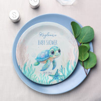 Sous la mer jolie tortue aqua bleu baby shower