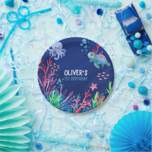 Assiettes En Carton Sous la mer Océan 1er bébé garçon Anniversaire
