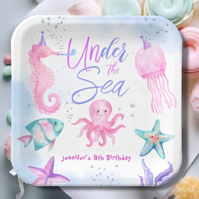 Assiettes En Carton Sous La Mer ! Pink Ocean Girl 9e Anniversaire Papi (Créateur téléchargé)