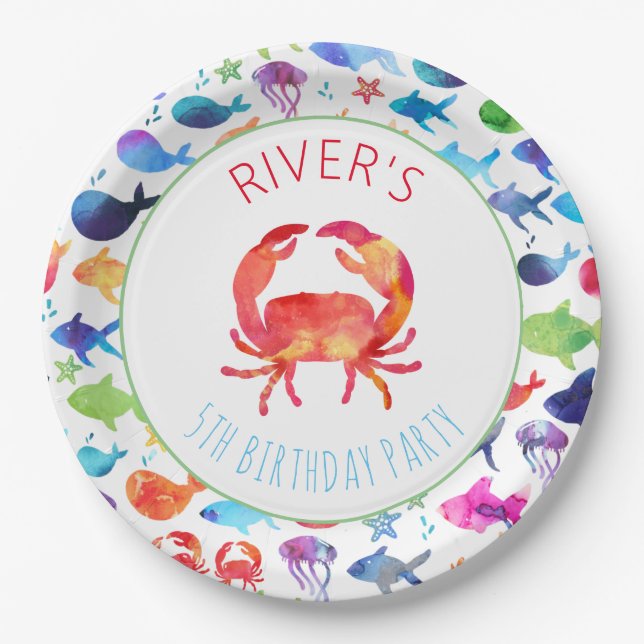Assiettes En Carton Sous la mer Rainbow Fish Birthday Baby shower (Devant)