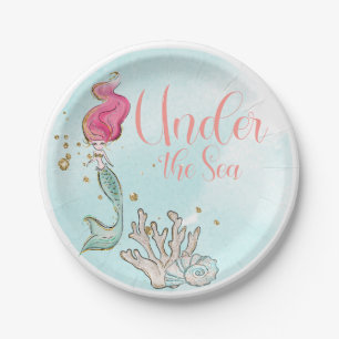 Assiettes En Carton Sous la mer Sirène fête d'anniversaire Pastel