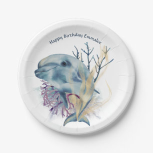 Assiettes En Carton Sous l'aquarelle de mer Dolphin mignon Anniversair