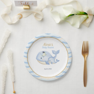 Assiettes En Carton Sous le Baby shower de la baleine de mer (Garçon) 