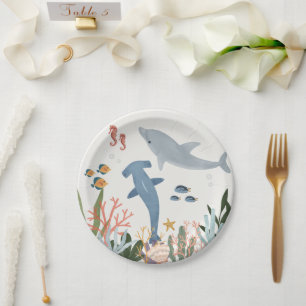 Assiettes En Carton Sous le Baby shower de mer ou le décor de table d'