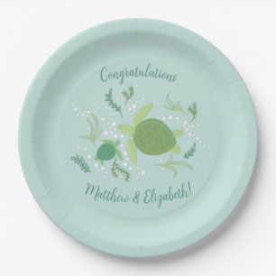 Assiettes En Carton Sous le Baby shower des tortues de mer