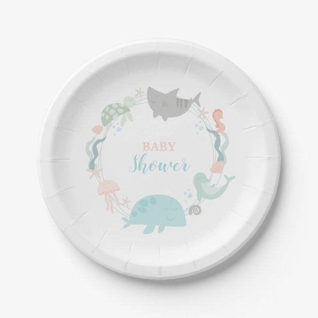Assiettes En Carton Sous Le Baby shower Marin (Devant)