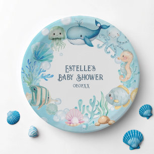Assiettes En Carton Sous le Baby shower marin