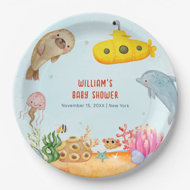Assiettes En Carton Sous le Baby shower marin nautique (Devant)