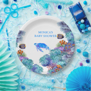 Assiettes En Carton Sous le Baby shower marin Océan nautique