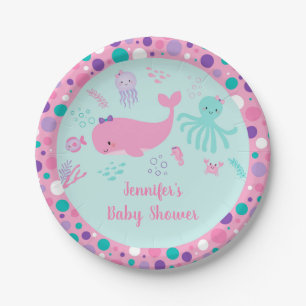 Assiettes En Carton Sous le Baby shower marin rose violet