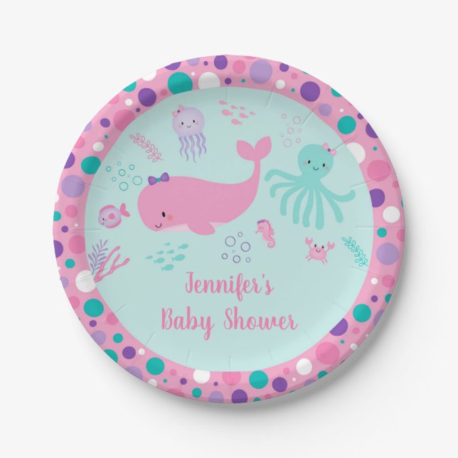 Assiettes En Carton Sous le Baby shower marin rose violet (Devant)