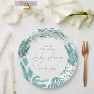 Assiettes En Carton Sous le Baby shower nautique de l'aquarelle marine