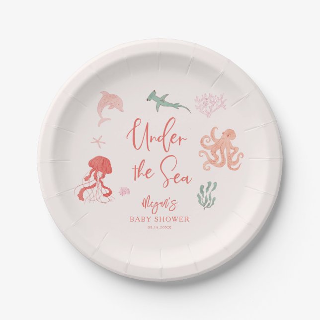 Assiettes En Carton Sous le Baby shower rose marine (Devant)