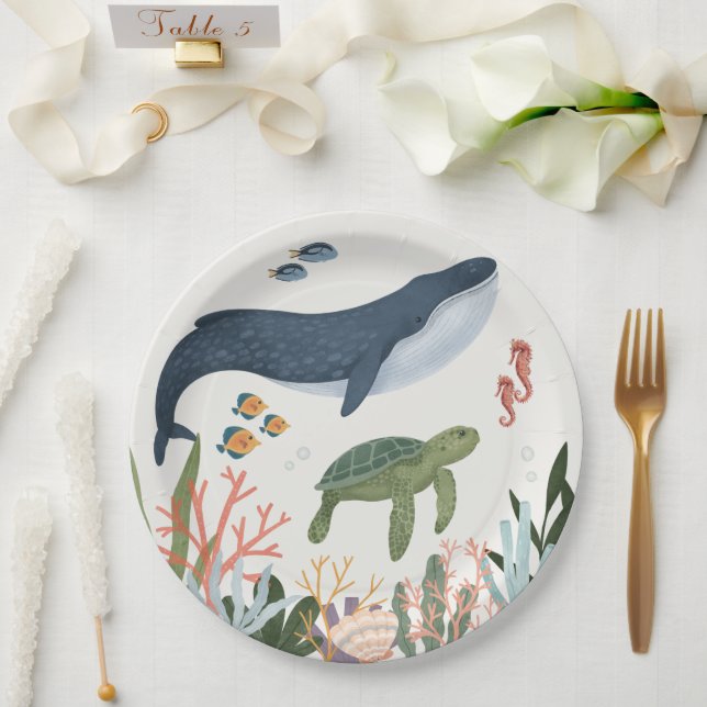 Assiettes En Carton Sous Le Décor Table Baby shower Mer (Mariage)