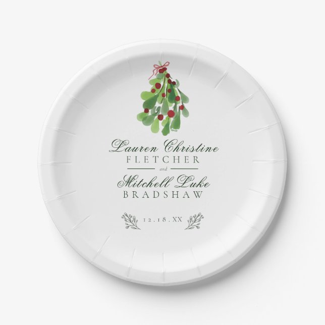Assiettes En Carton Sous le Mariage de Noël Mistletoe (Devant)