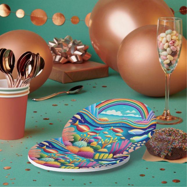 Assiettes En Carton Sous l'eau colorée sous l'arc en ciel (Multi)