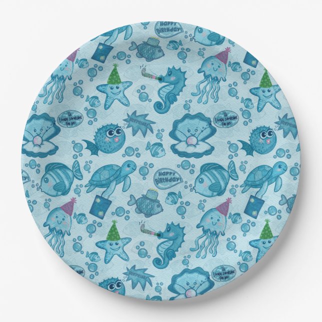 Assiettes En Carton Sous l'enveloppe cadeau d'anniversaire de la mer (Devant)