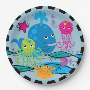 Assiettes En Carton Sous les plaques à papier d'anniversaire de mer
